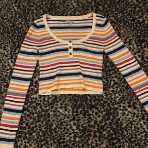 American Eagle Outfitters Multicolor Striped Ribbed Crop Top